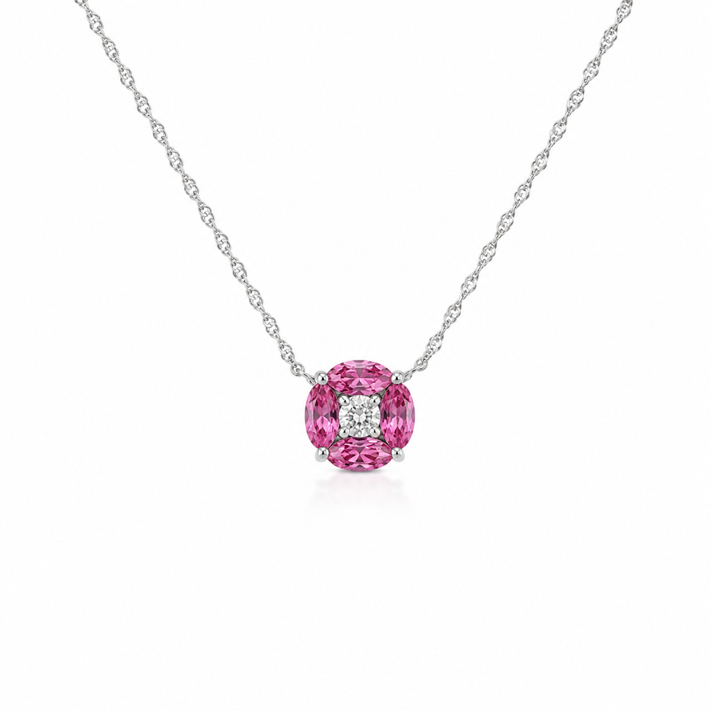 Diamond & Pink Sapphire Floral Pendant Necklace