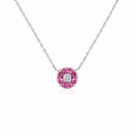 Diamond & Pink Sapphire Floral Pendant Necklace