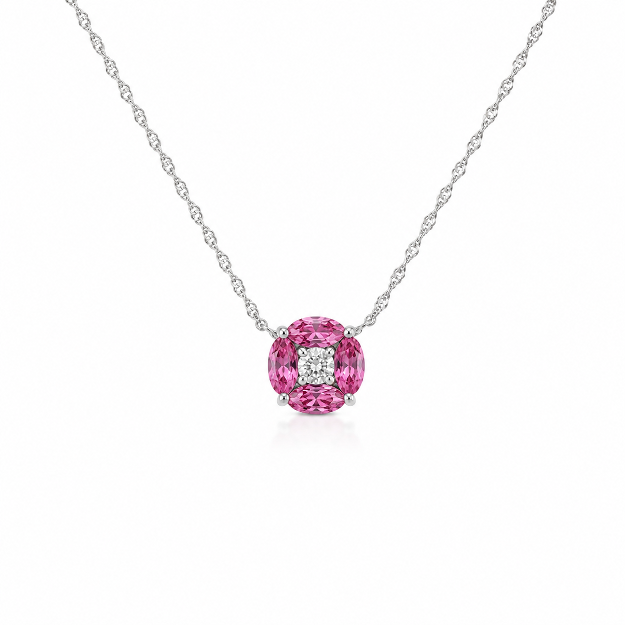Diamond & Pink Sapphire Floral Pendant Necklace