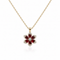 Ruby & Diamond Flower Pendant Necklace