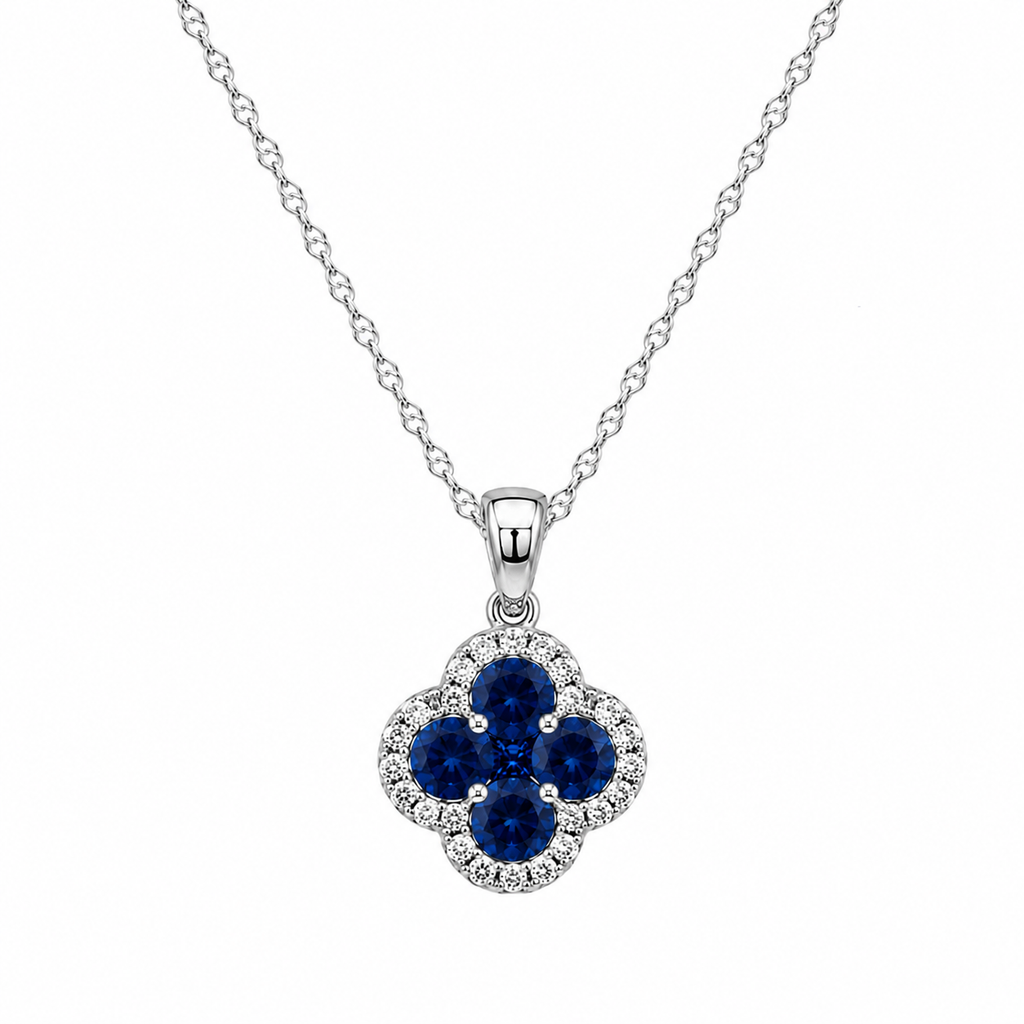 Diamond & Sapphire Floral Pendant Necklace