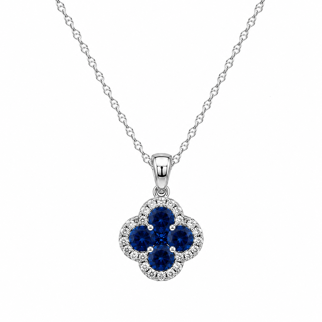 Diamond & Sapphire Floral Pendant Necklace