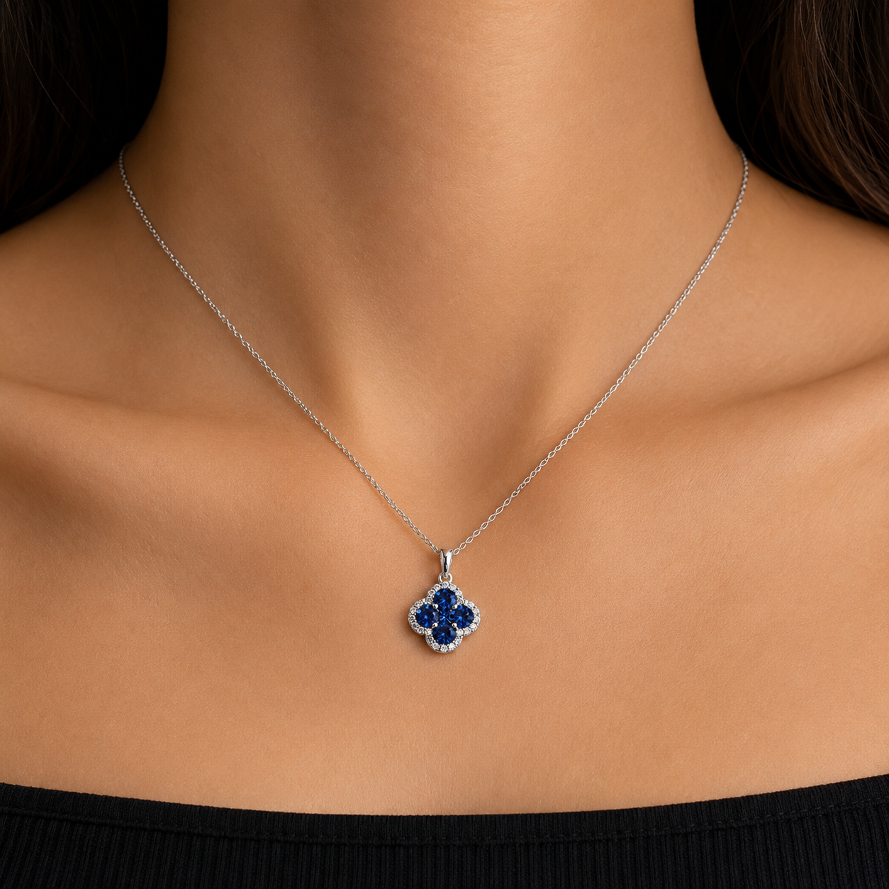 Diamond & Sapphire Floral Pendant Necklace