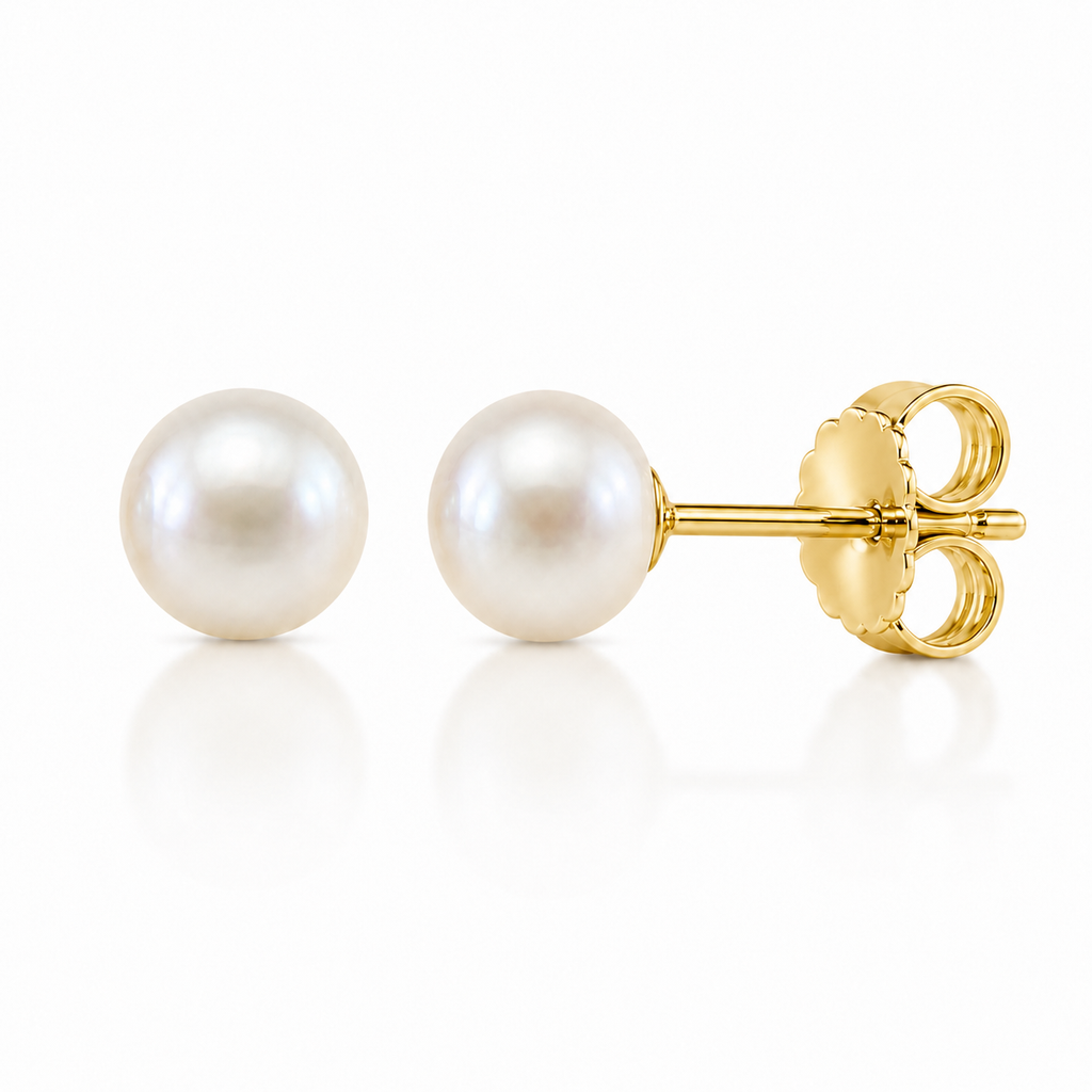 7MMRD Classic Pearl Stud Earrings- Yellow Gold