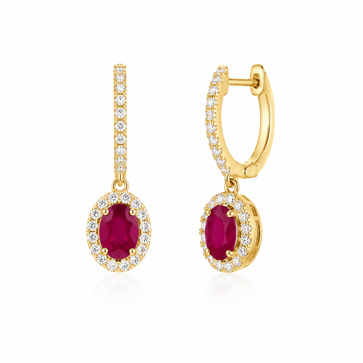 Diamond & Ruby Halo Drop Earrings