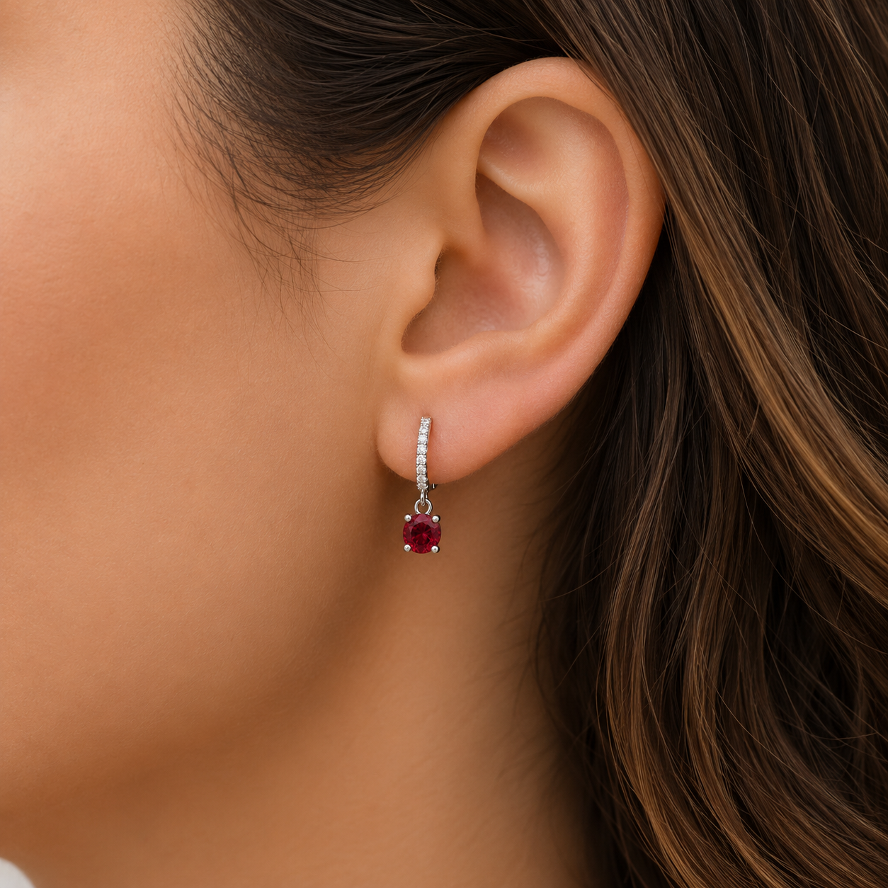 Ruby Diamond Huggie Earrings