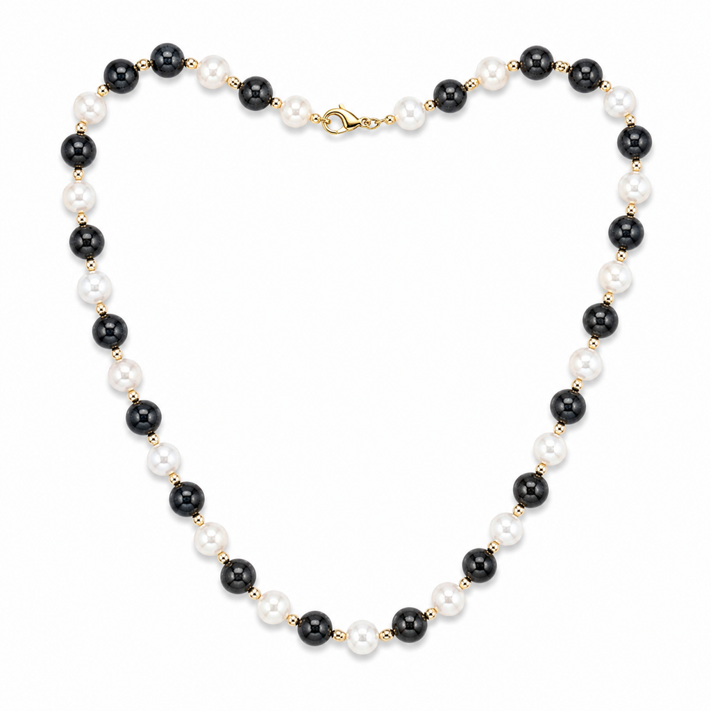 18” Black Jade & Freshwater Pearl Necklace