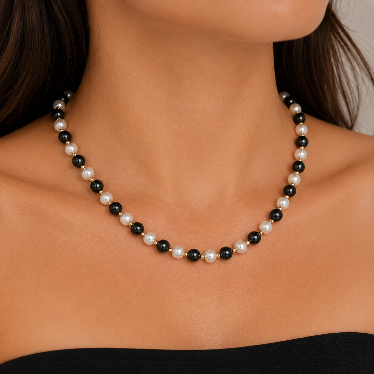 18” Black Jade & Freshwater Pearl Necklace