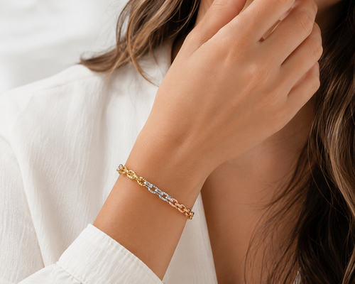 14K Tri-Color Cable Link Bracelet