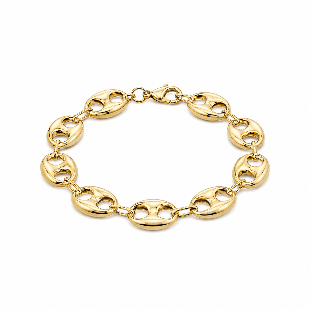 14K Gold Puffed Gucci Link Bracelet 12 mm