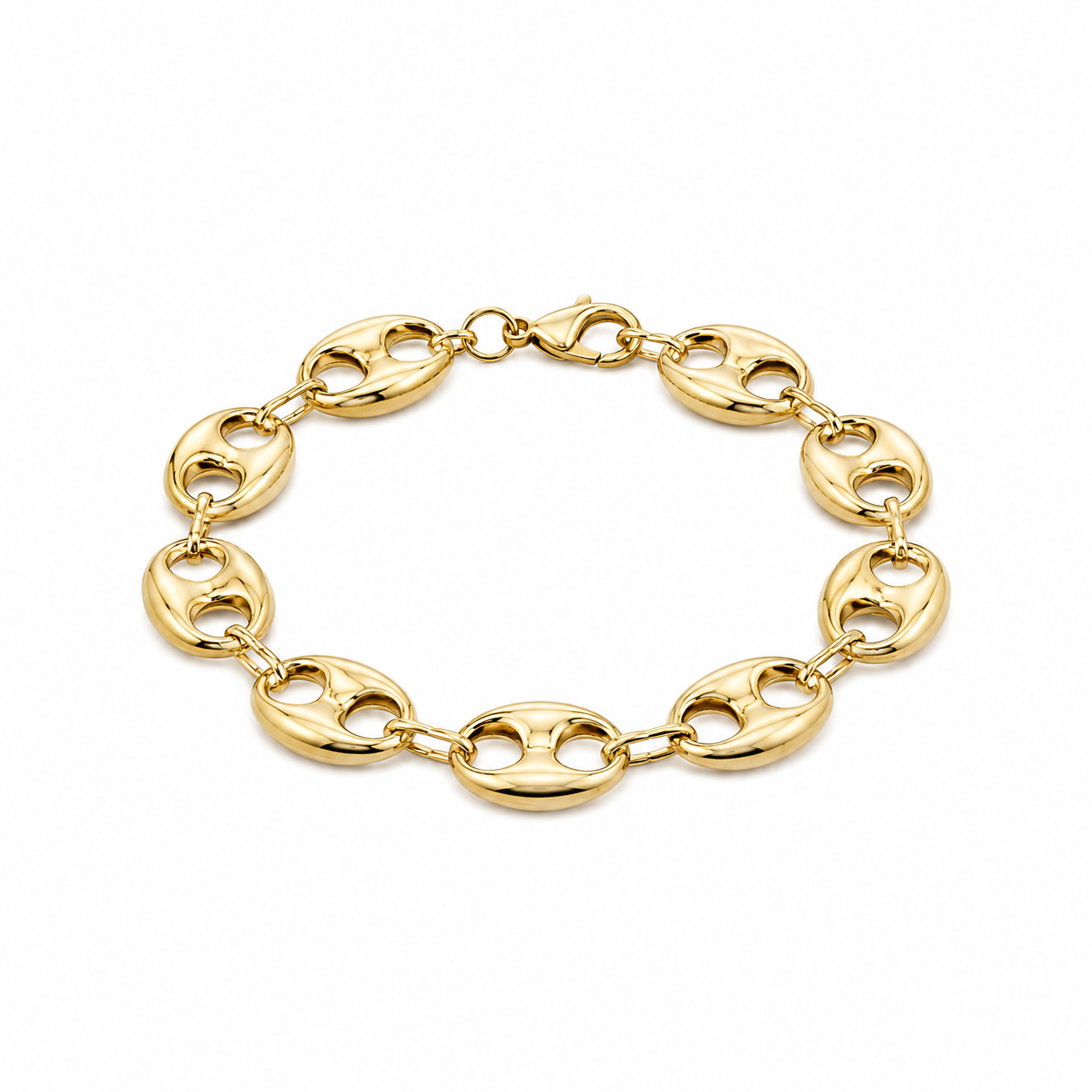 14K Gold Puffed Gucci Link Bracelet 12 mm