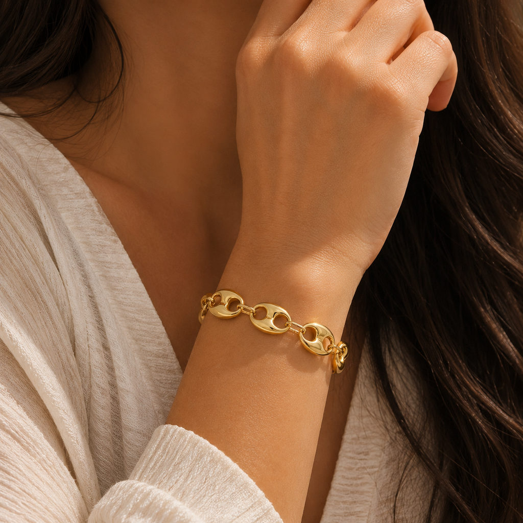 14K Gold Puffed Gucci Link Bracelet 12 mm