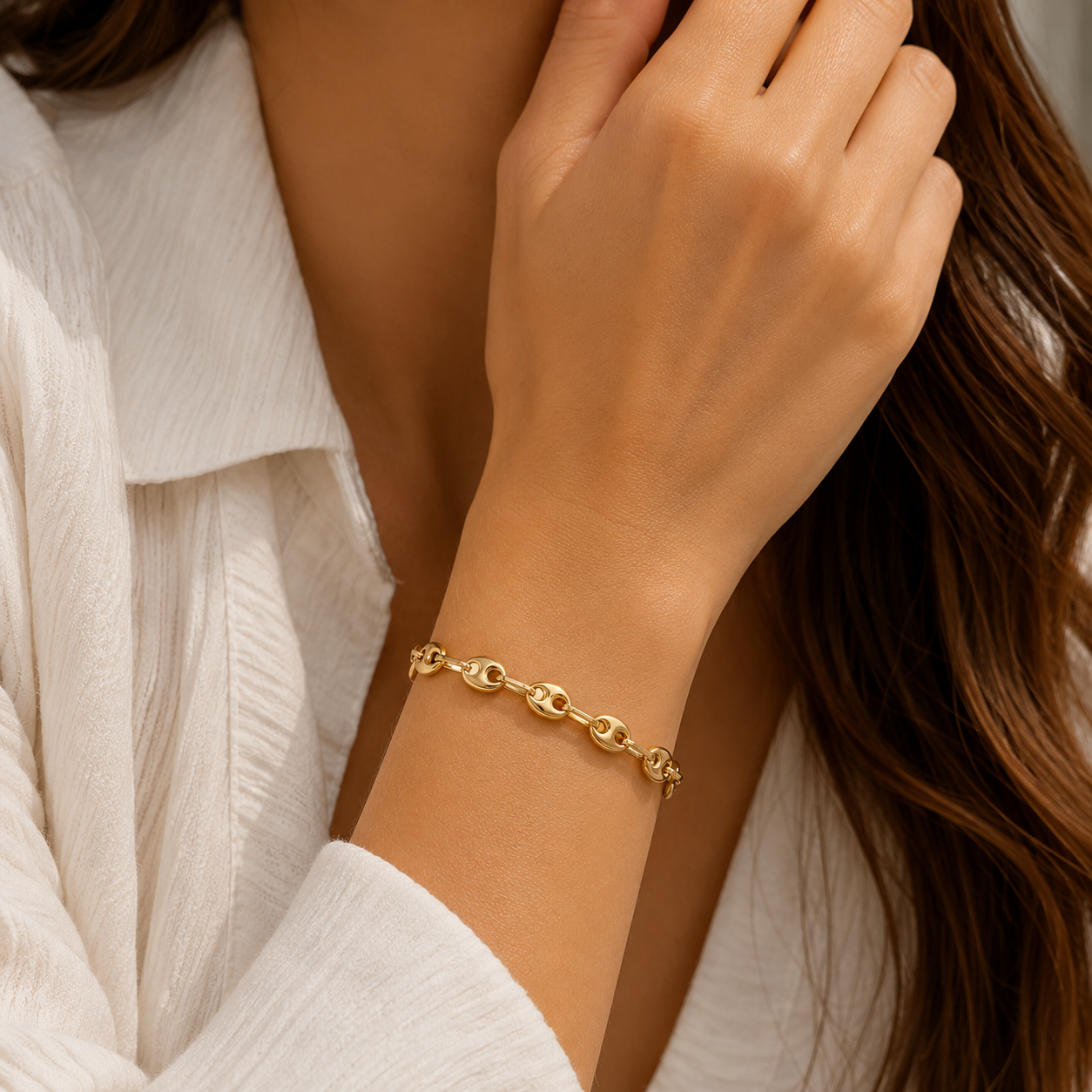 14K Gold Puffed Gucci Link Bracelet 6 mm