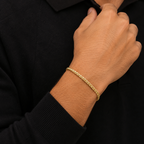 14K Solid Gold Diamond- Cut Franco Bracelet 3 mm