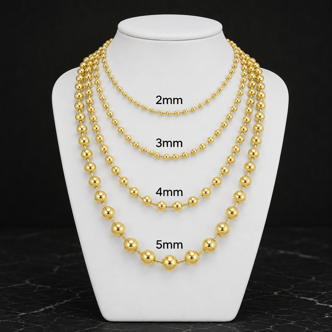 14K Gold Moon Cut Bead Ball Necklace