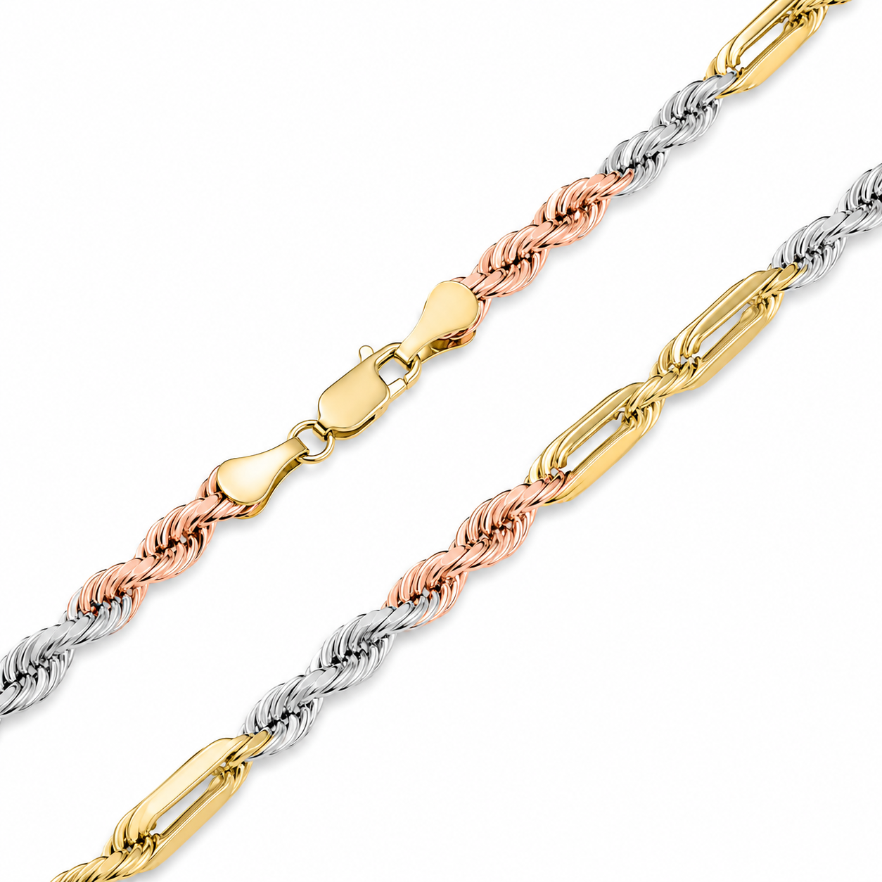 14K Tri-Color Milano Link Chain Necklace