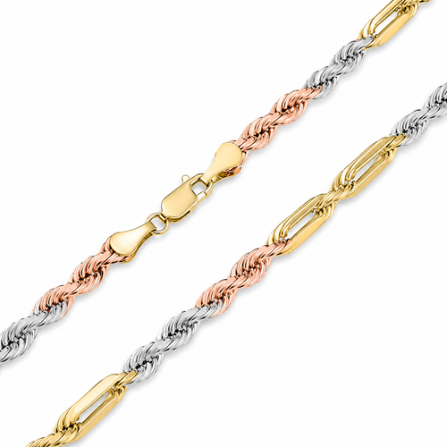 14K Tri-Color Milano Link Chain Necklace 3.5 mm