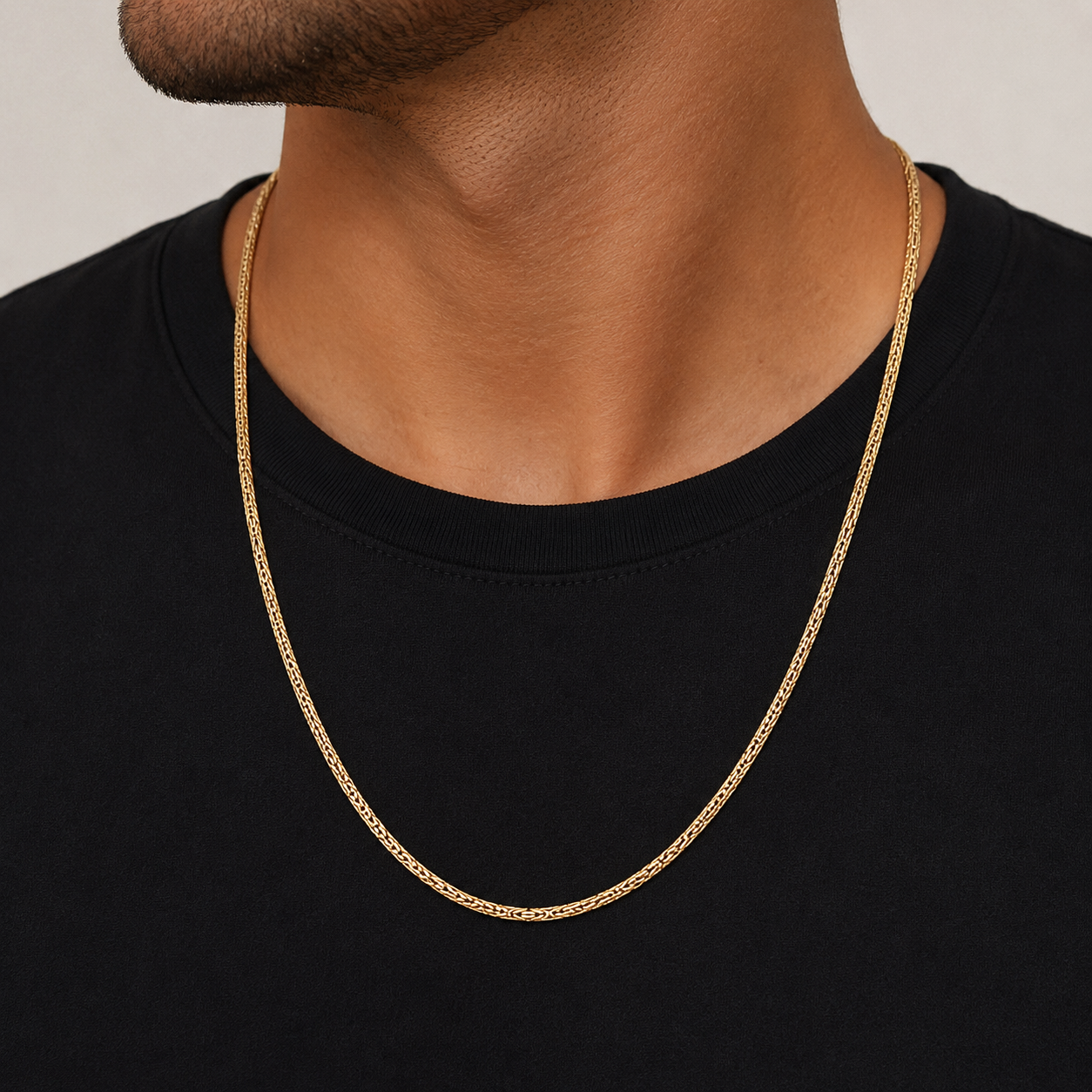 14K Semi- Hollow Gold Byzantine Necklace 2.1 mm
