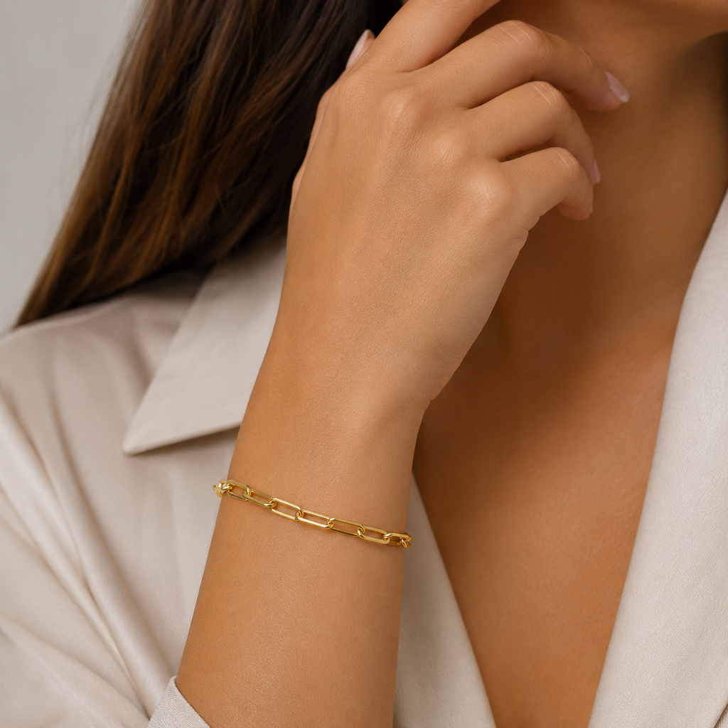14K Solid Gold Paperclip Bracelet