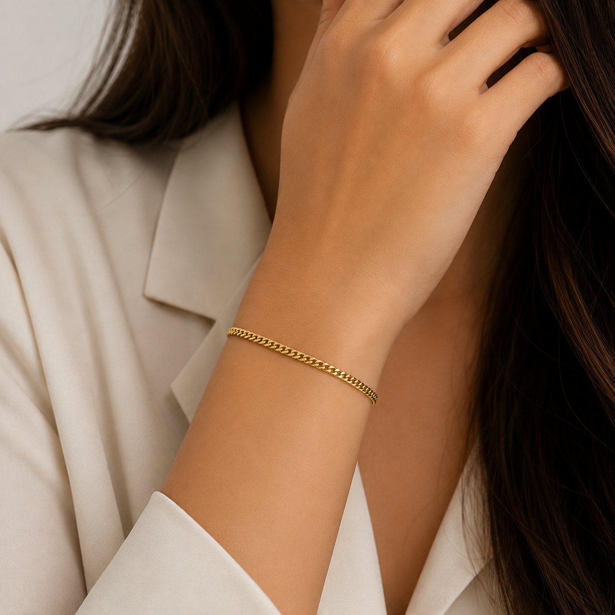 14K Solid Gold Cuban Link Bracelet 2mm