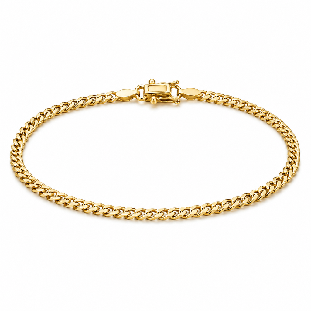 14K Solid Gold Cuban Link Bracelet 2mm