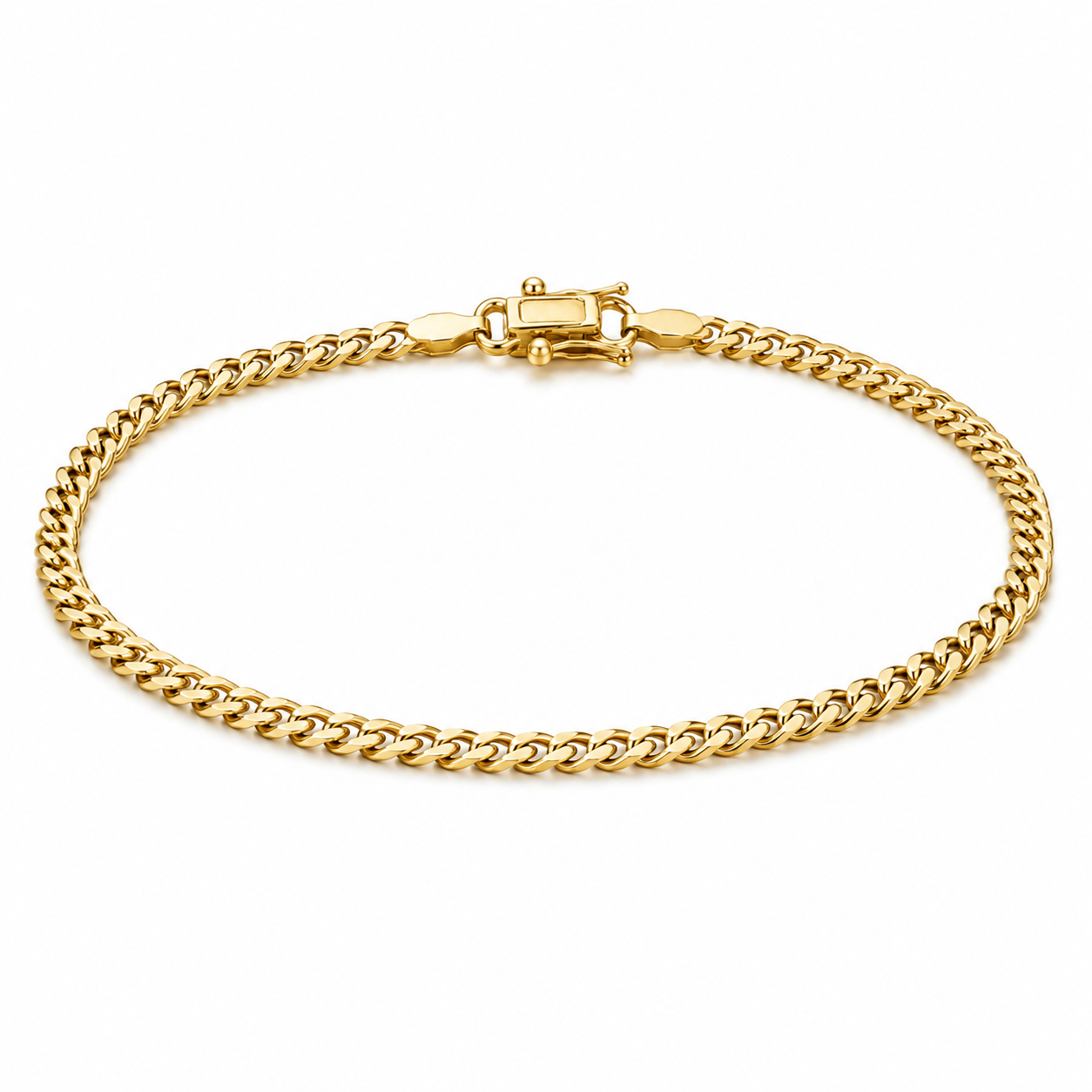 14K Solid Gold Cuban Link Bracelet 2mm