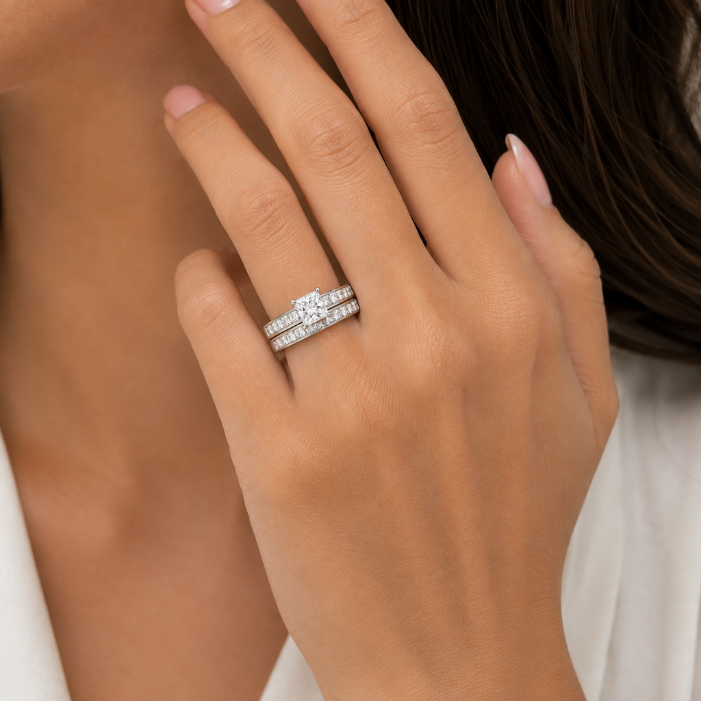 GIA Certified Princess- Cut Diamond Bridal Set