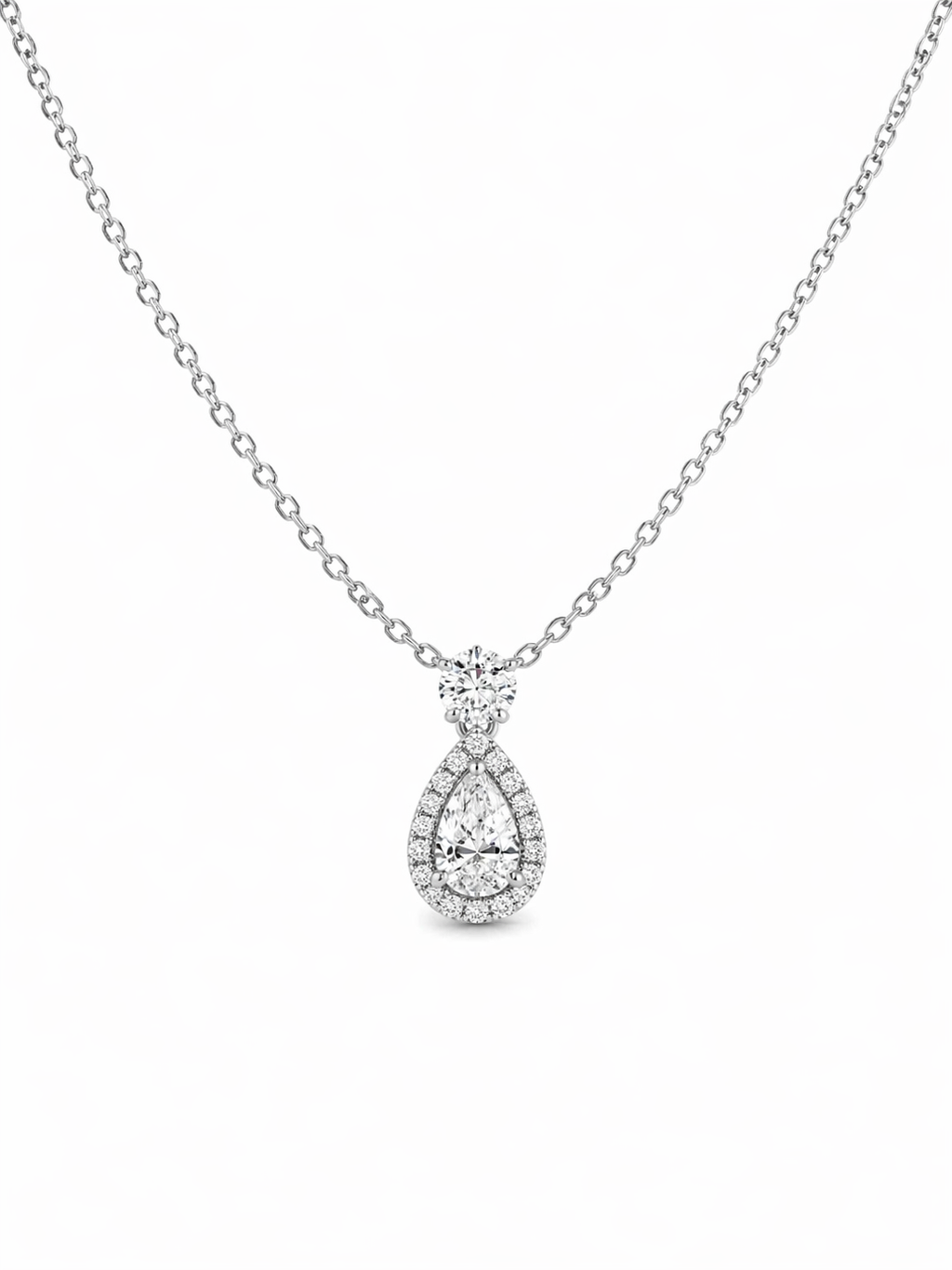 Pear Shape Diamond Halo Pendant Necklace