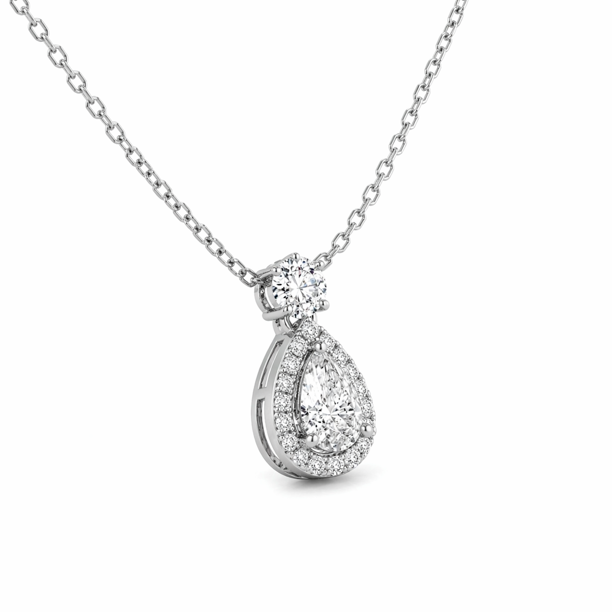 Pear Shape Diamond Halo Pendant Necklace