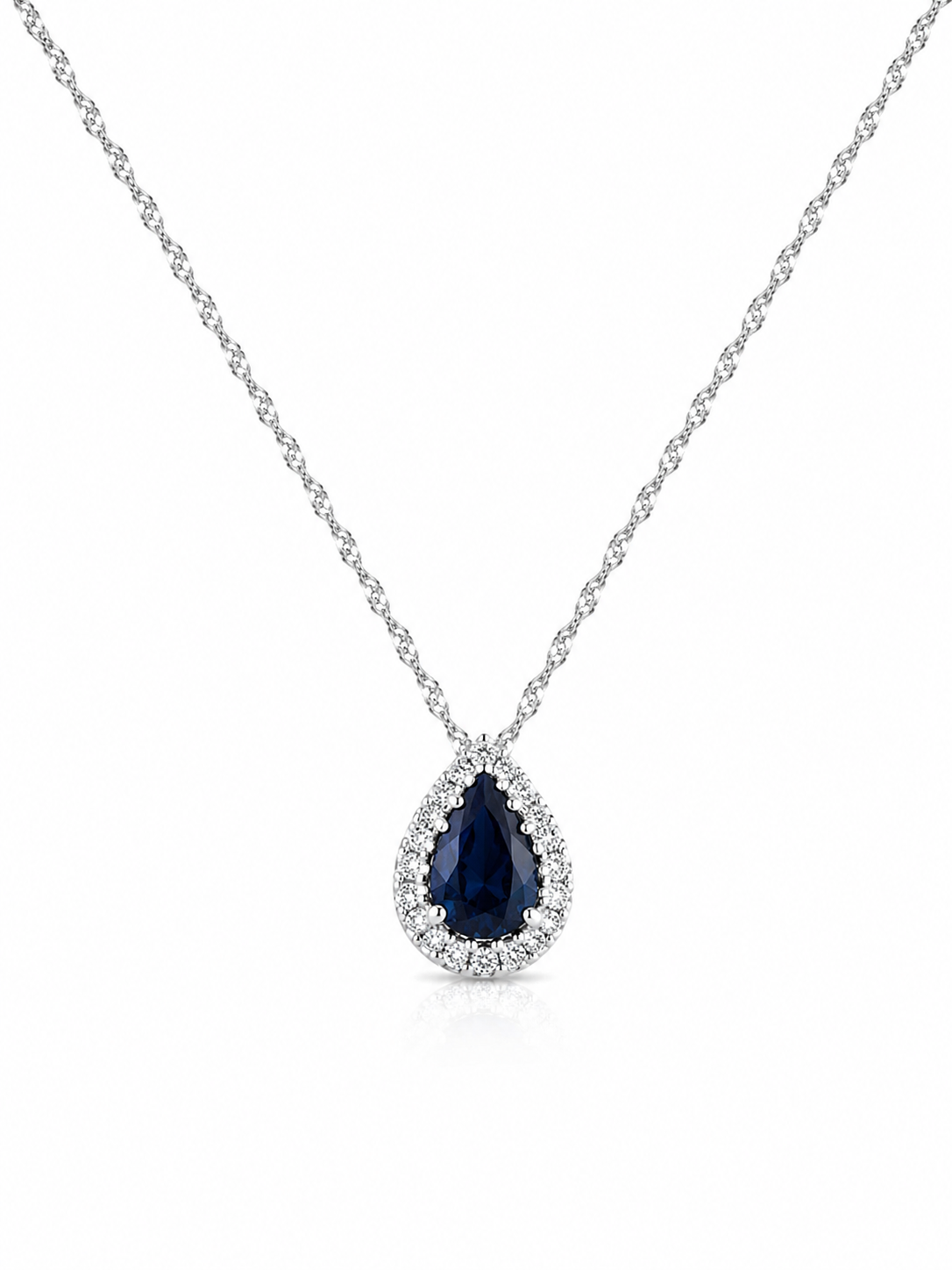 Sapphire & Diamond Halo Pendant Necklace