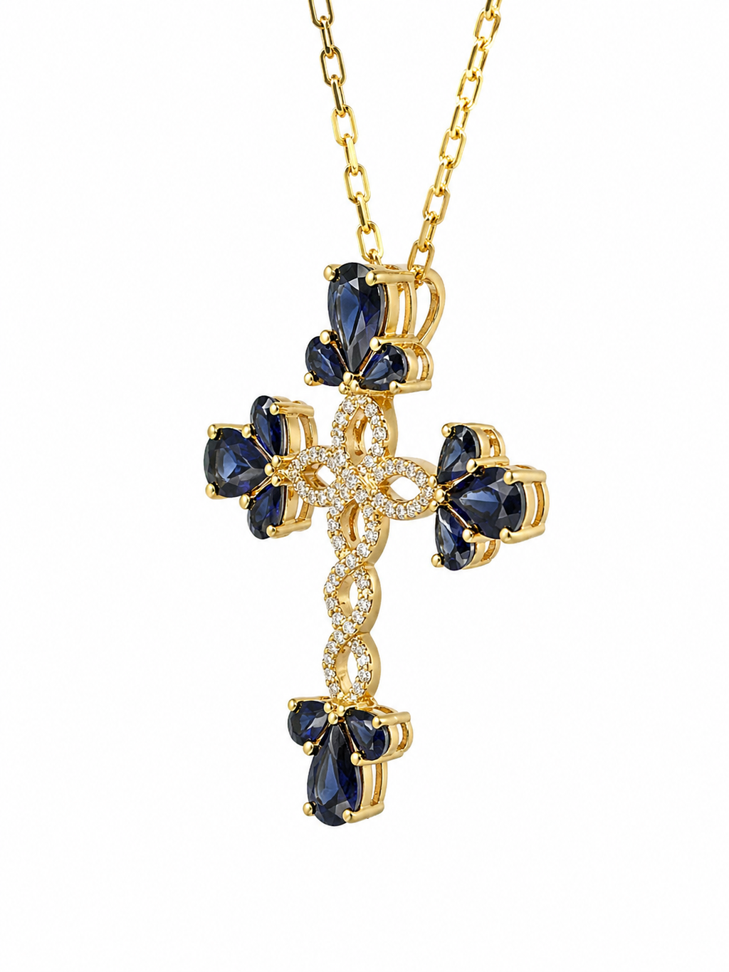 Sapphire & Diamond Cross Pendant Necklace