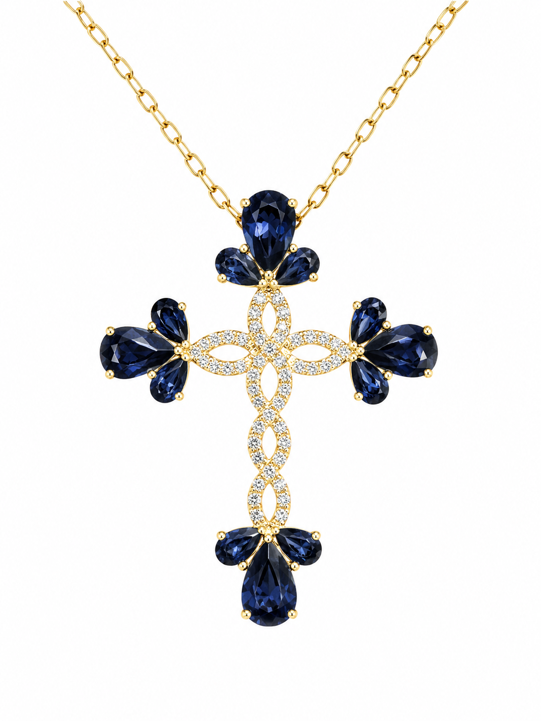 Sapphire & Diamond Cross Pendant Necklace