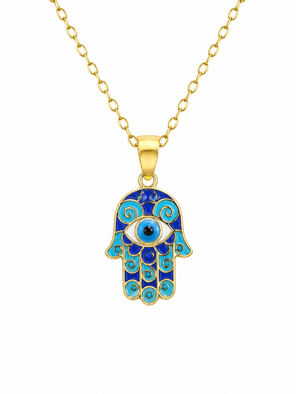 Yellow Gold Hamsa Hand Necklace – Evil Eye Protection Pendant