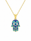 Yellow Gold Hamsa Hand Necklace – Evil Eye Protection Pendant