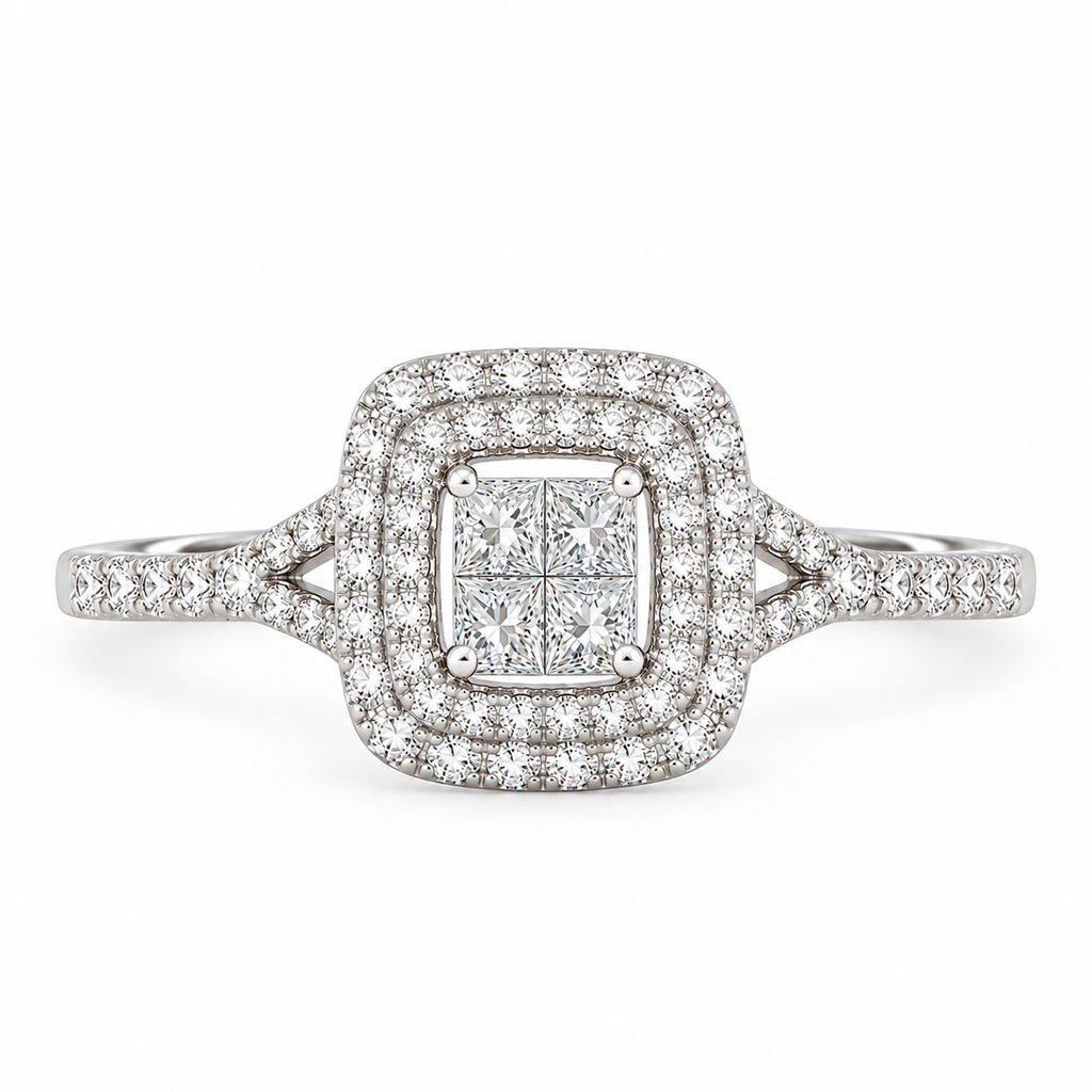 Natural Diamond Cluster Double Halo Ring – 0.65 ctw