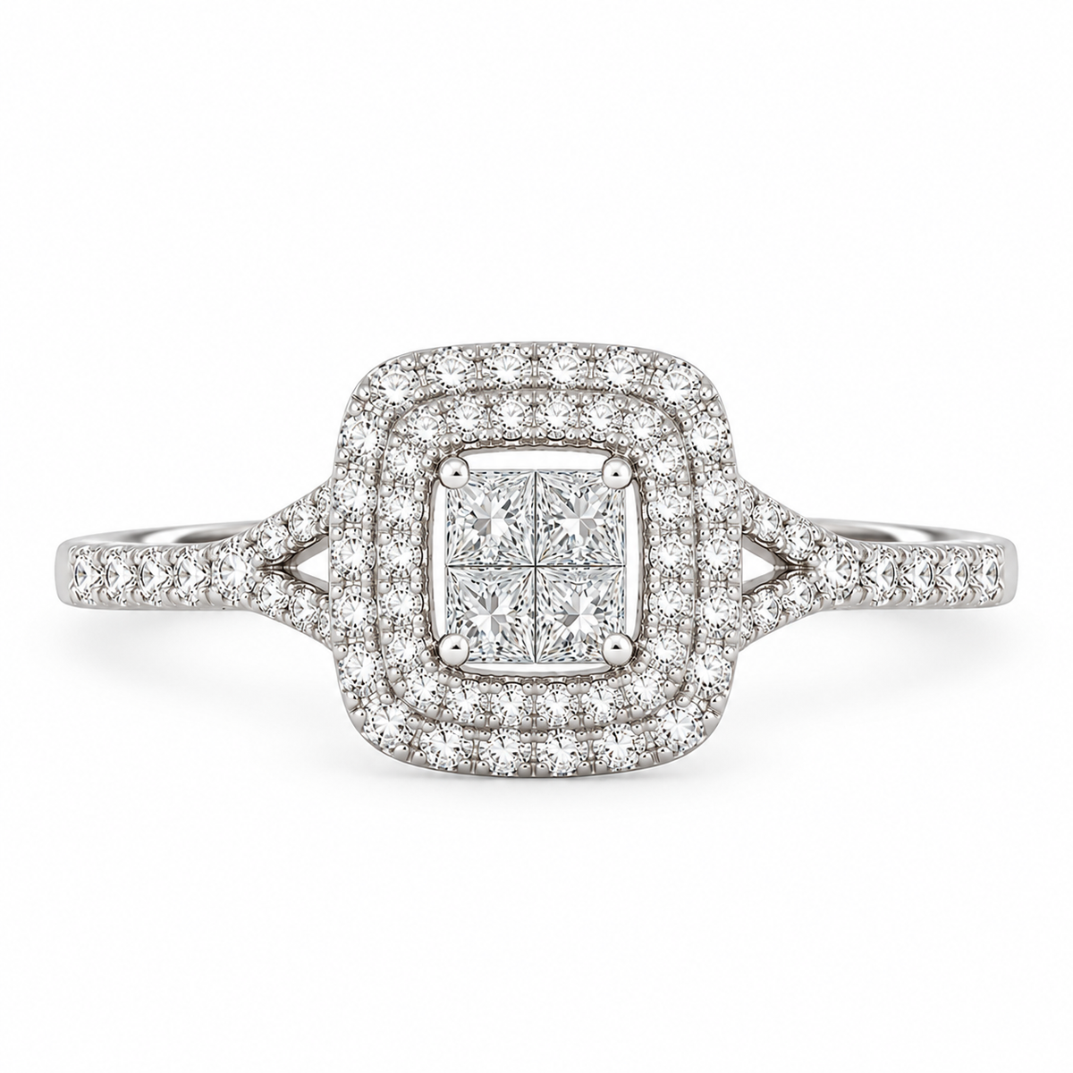 Natural Diamond Cluster Double Halo Ring – 0.65 ctw