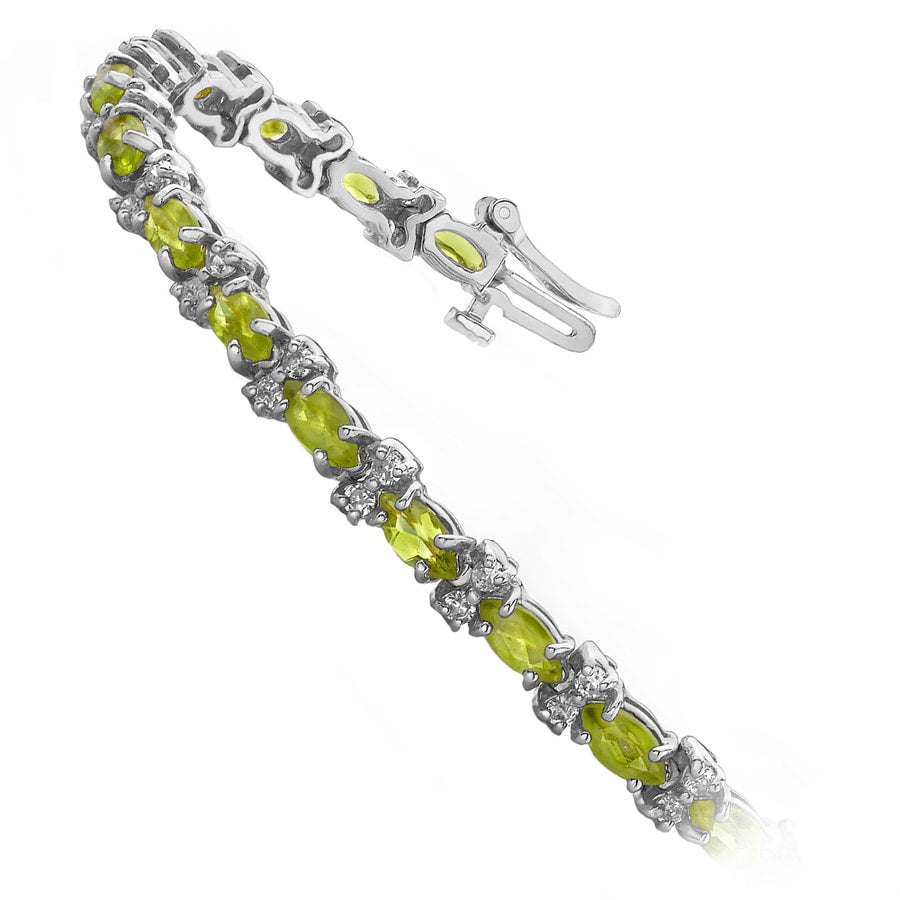Peridot Gemstone And Diamond Bracelet In White Gold
