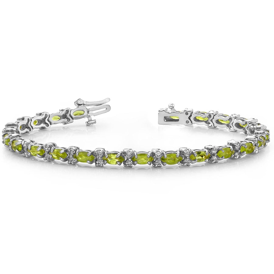 Peridot Gemstone And Diamond Bracelet In White Gold