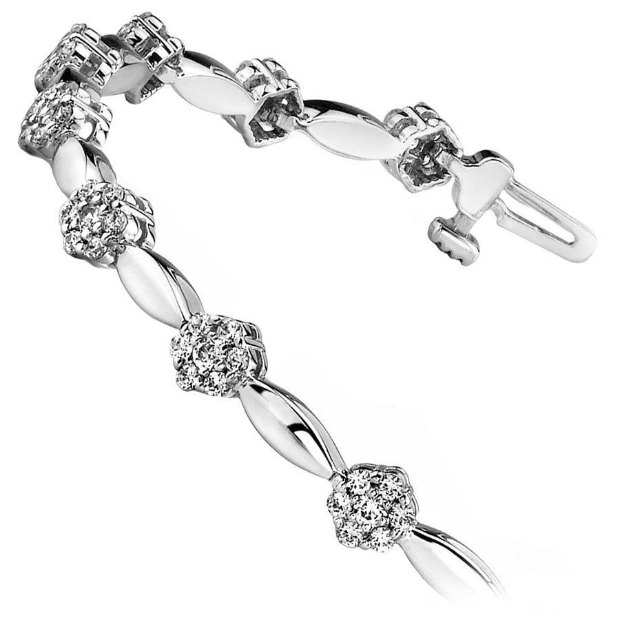 Diamond Flower Tennis Bracelet In White Gold (1 1/2 Ctw)