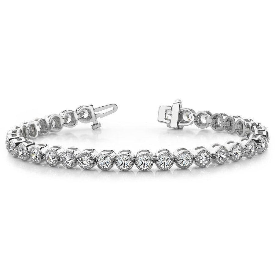 Bezel Diamond Bracelet In White Gold (Milgrain Detail) - 1 Ctw