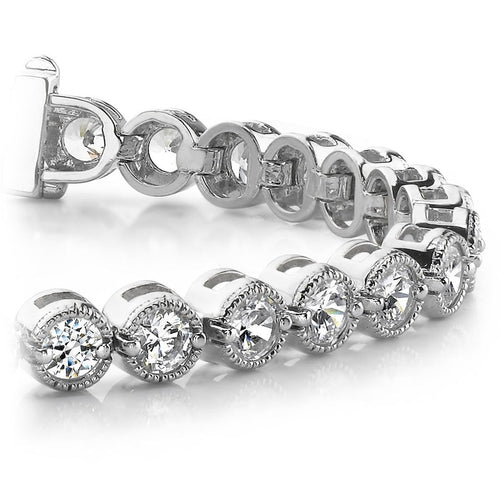 Bezel Diamond Bracelet In White Gold (Milgrain Detail) - 1 Ctw