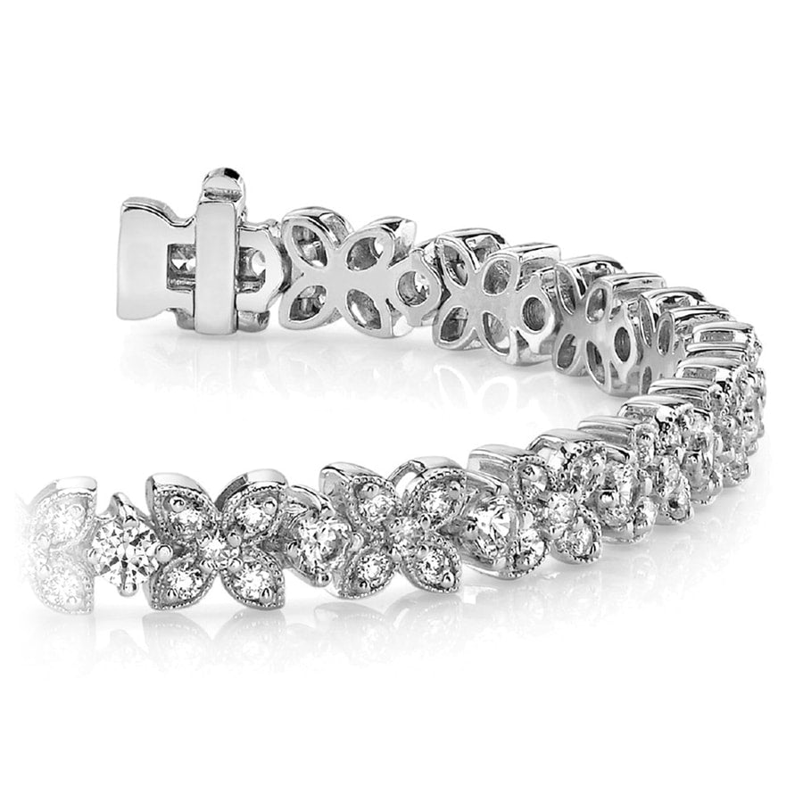 Milgrain Flower Diamond Bracelet in White Gold (3 ctw)