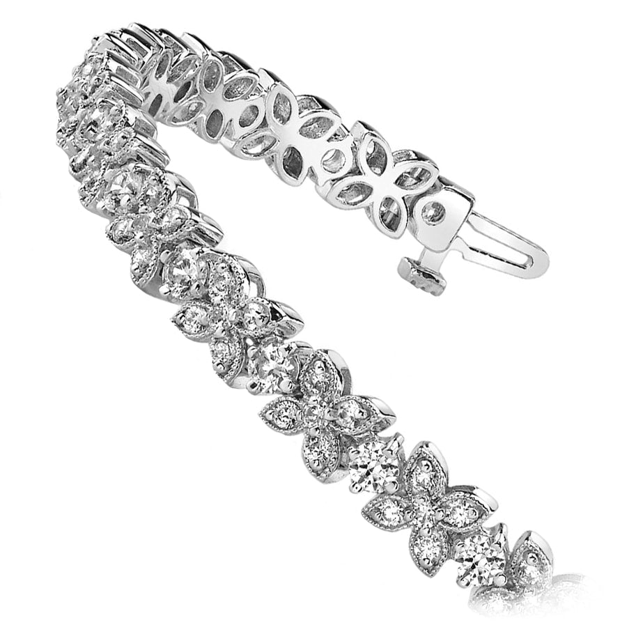 Milgrain Flower Diamond Bracelet in White Gold (3 ctw)