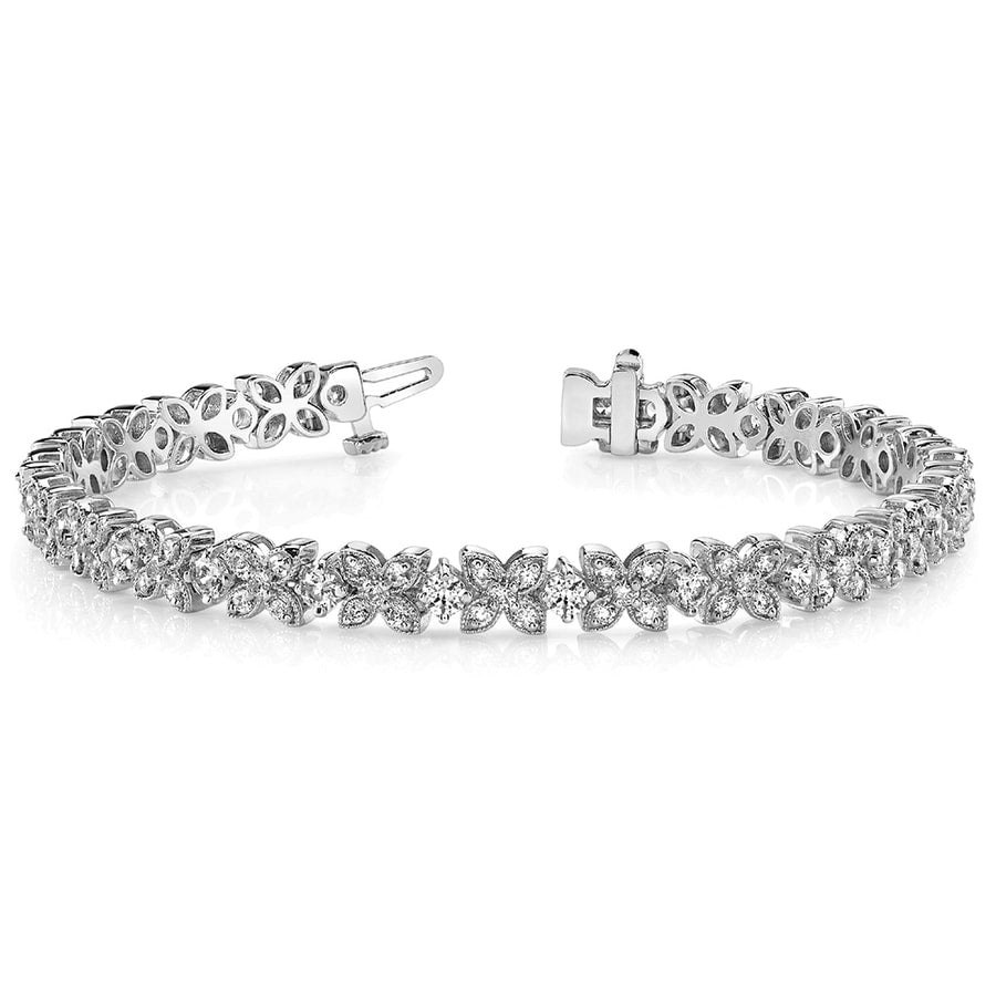 Milgrain Flower Diamond Bracelet in White Gold (3 ctw)