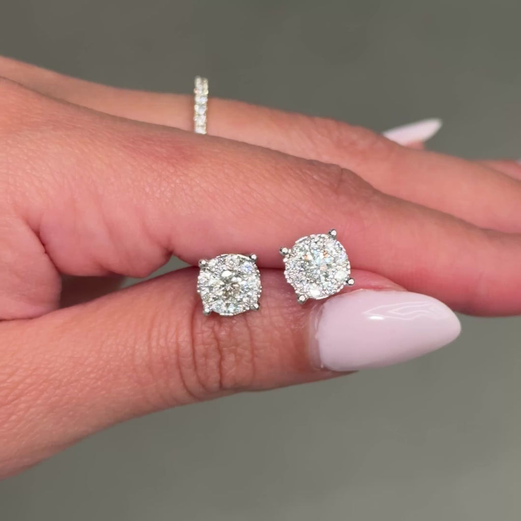 Round Halo Diamond Stud Earrings