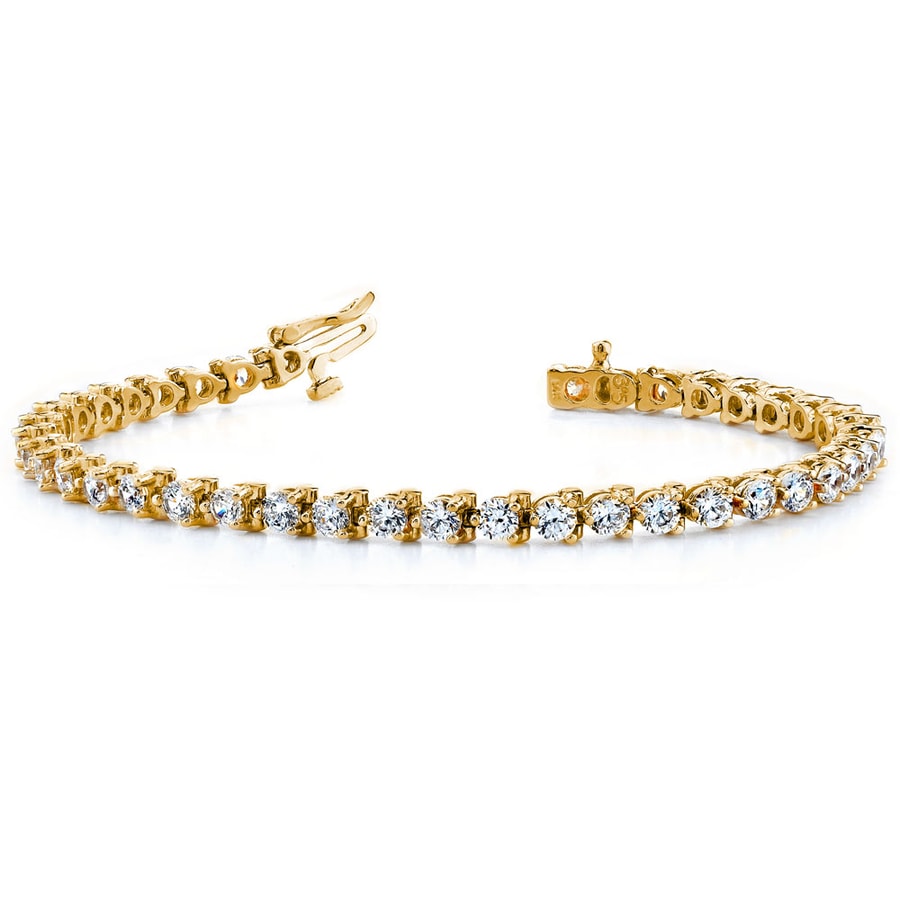 Three Prong Round Diamond Tennis Bracelet In Yellow Gold