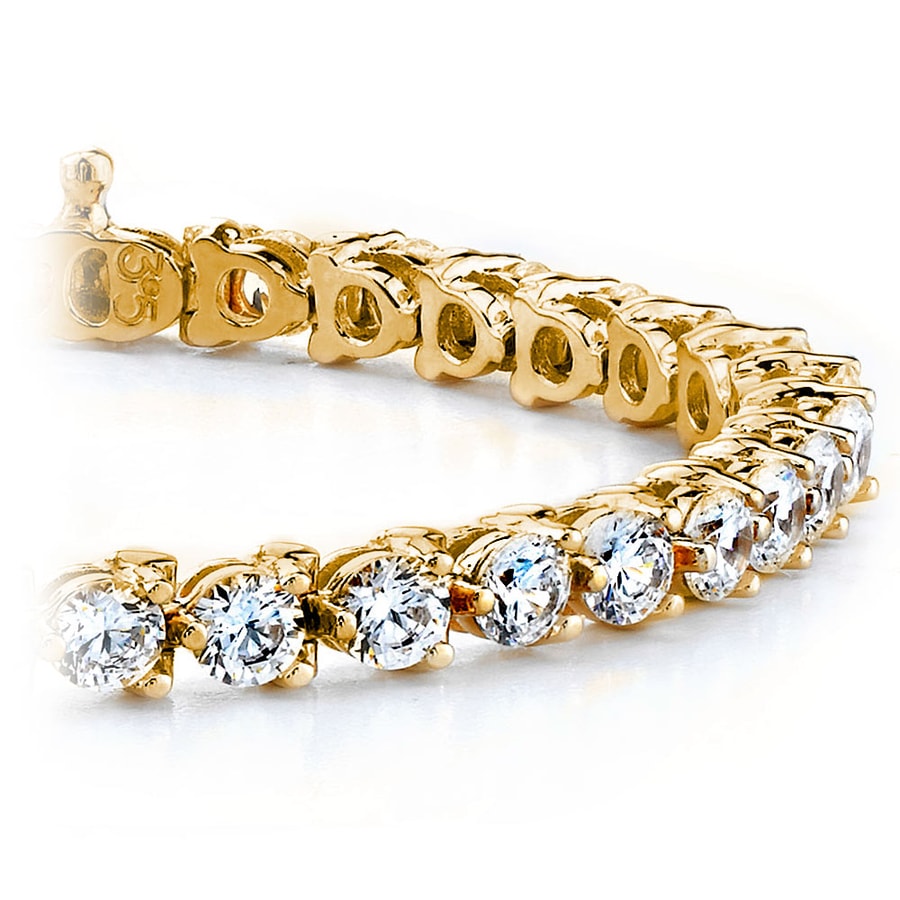 Three Prong Round Diamond Tennis Bracelet In Yellow Gold