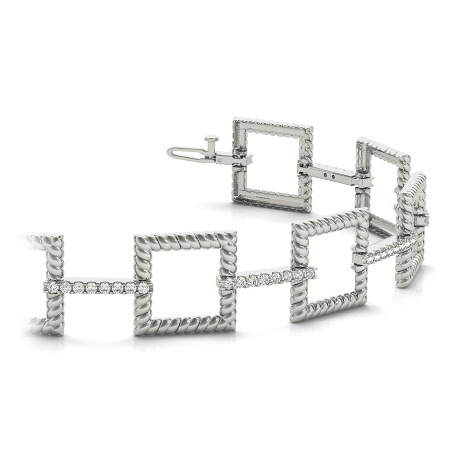 Twisted Square Diamond Bracelet in White Gold (1 ctw)