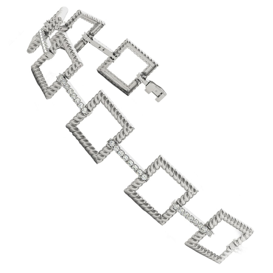 Twisted Square Diamond Bracelet in White Gold (1 ctw)