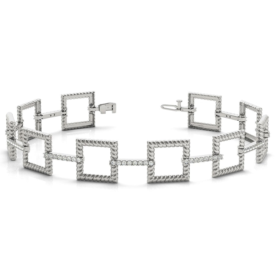 Twisted Square Diamond Bracelet in White Gold (1 ctw)